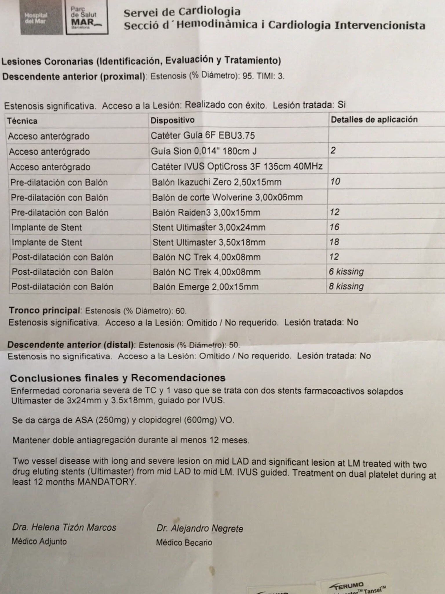 Hospital Sant Camil discharge document