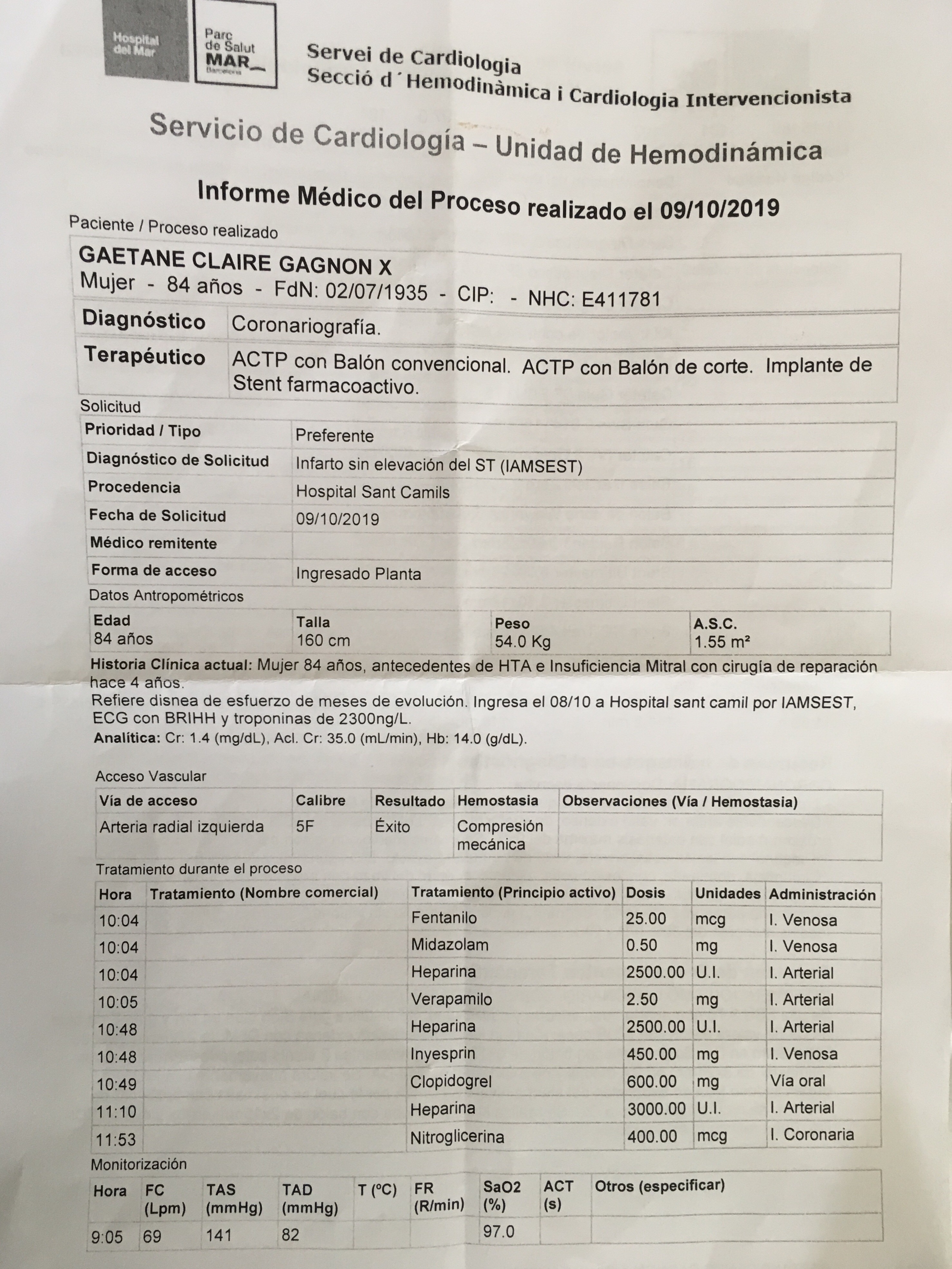 Hospital del Mar Barcelona medical report
