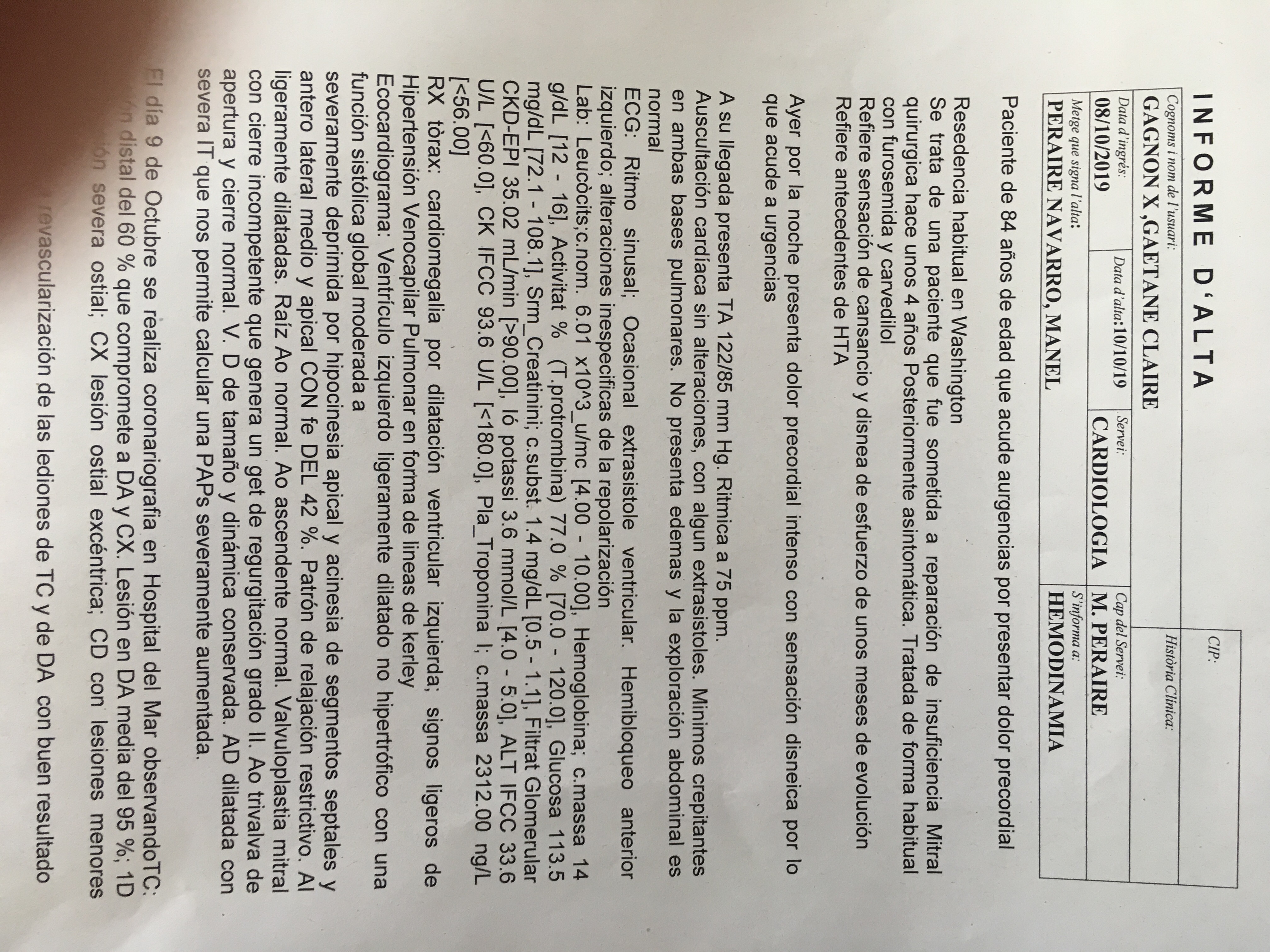 Hospital del Mar Barcelona medical report page 2