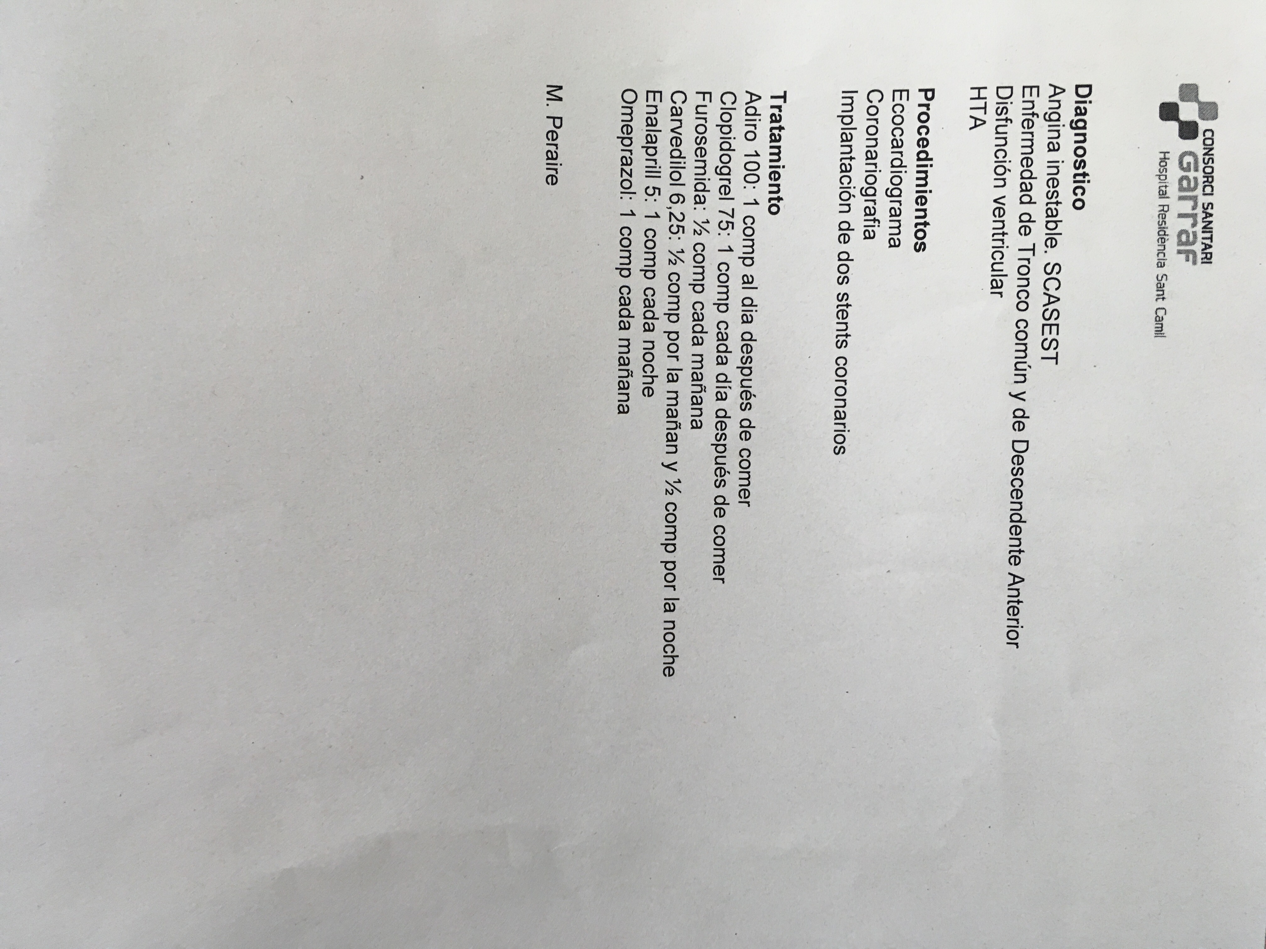 Hospital Sant Camil discharge document page 3