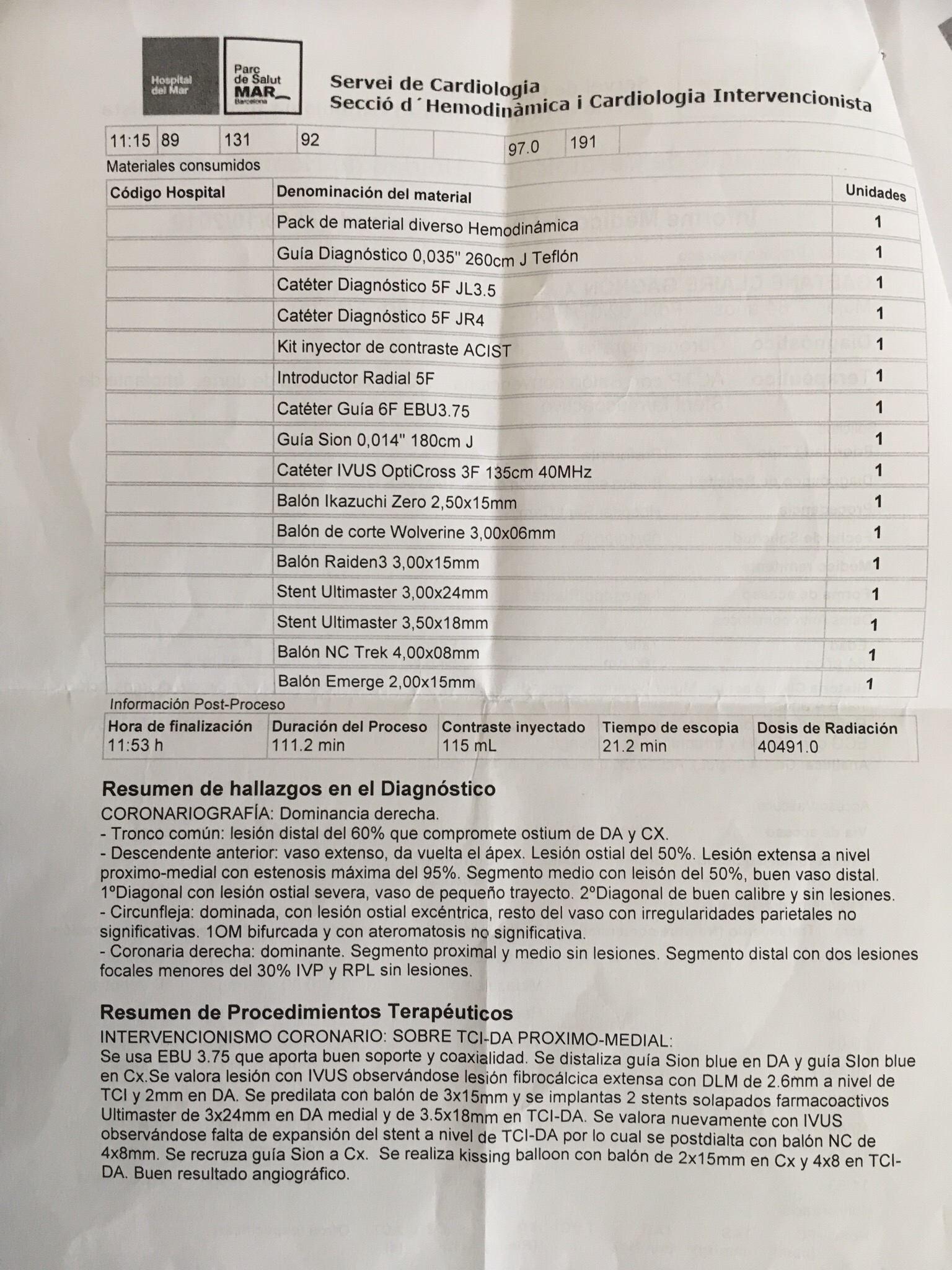 Hospital Sant Camil discharge document page 2